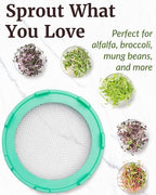 Elementi Sprouting Lids for Wide Mouth Mason Jars (Set of 2), Sprouting Jar Kit for Organic Sprouts, Alfalfa & Mung Bean Sprouts Grow Kit, 316 Stainless Steel Mesh Screen Strainer Lid (Mint)