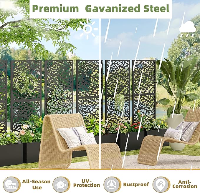 Casaphoria Metal Raised Garden Bed with Trellis, 47"x24"x12" Planter Box for Climbing Plants, Vegetables & Vines, Features Drainage Holes and Privacy Screen (Black-Spring)