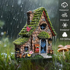 ASAWASA Resin Fairy House Statues with Solar Powered Lights, Funny Garden Sculptures with Flocked and Cobblestone Decor, Exquisite Garden Cottage Figurines