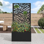 Casaphoria Metal Raised Garden Bed with Trellis, 47"x24"x12" Planter Box for Climbing Plants, Vegetables & Vines, Features Drainage Holes and Privacy Screen (Black-Spring)