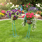 J-Fly Peacock Metal Plant Stand 2 Sets Flower Pots Holders, Planters for Outdoor Indoor Plants with Coconut Pots, Front Porch Garden Balcony Patio Decor for Plant, Valentine Decoration Gifts