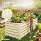 YITAHOME 6x3x3ft Large Raised Garden Bed Kit, Galvanized Metal Planter Box with Gloves, Support Rod, Outdoor Above Ground Planters for Plants Vegetables Flowers, Cream Yellow