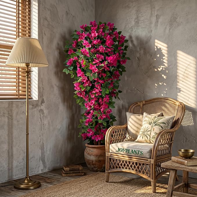 5FT Artificial Bougainvillea Tree,Fake Plants Fake Flowers,Silk Floral Plant in Black Pot,Faux Tree UV Resistant for Spring Decor Living Room,Porch, Garden, Indoor & Outdoor