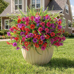 Alupssuc 48 Bundles Artificial Flowers for Outdoors Planters Spring Decoration, UV Resistant Faux Eucalyptus Violet and Lavender Silk Fake Plants for Outside Indoor Yard Home Patio Decor, Mix 3 Colors