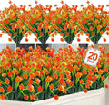 20 Bundles Artificial Flowers for Outdoors Summer Decor-UV Resistant No Fade Fake Mums Faux Plants Plastic Flowers Greenery for Home Porch Gardens Fireplace Patio Indoor Outsides Decor(Orange Red)