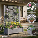 YITAHOME 42.5x14.2x61 in Planter Box with Trellis/Outdoor Privacy Screen, All-Weather Raised Garden Bed with Wheels & Drain Plug for Climbing Plants Flowers Herbs, Brown