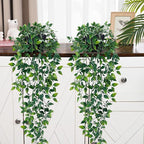 Waipfaru 2Pcs Fake Hanging Plants with Pot Deep Green Eucalyptus Leaves UV Resistant Fake Vines Ivy Artificial Plants Outdoor Faux Plants Indoor Bedroom Living Room Boho Wall Porch Shelf Decor