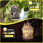 Hanging Bird House for Outdoor with Solar Light, Nesting Box Garden Resin Decor, Pet Cottage Birdhouse with Pole Decoration for Small Hummingbird Blue Bird Sparrow Chickadee