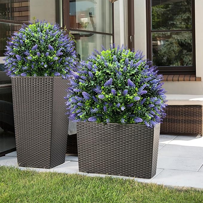 Artificial Lavender Topiary Ball Trees (2-Pack) - 30" UV Resistant Fake Plants with Ground Spike for Indoor & Outdoor Use, Front Porch, Garden Decor