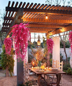 Hanging Geenery Faux Hanging Plants Outdoor Wall Decor Hanging Monkey Grass Artificial Hanging Plants Indoor Plastic Plants for Indoor Bedroom Wall Decoration Outdoor Porch Wedding Decor(Pure Fuchsia)