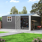 Polar Aurora 12X14 FT Metal Outdoor Storage Sheds with Window, Heavy-Duty Galvanized Steel Garden Shed with Lockable Doors and 4 Vents, Large Weatherproof Tool Shed Kit for Backyard Patio, Black