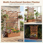 COSTWAY Wooden Raised Garden Planter with Trellis and Roof, 72" Freestanding Privacy Screen & Climbing Plant Support for Outdoor Patio, Balcony, Vegetable, Herb, and Flower Gardening (Brown,2)