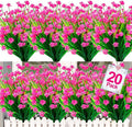 TURNMEON 20 Bundles Artificial Flowers for Outdoors, Spring Grass Camellia Fake Flowers Plastic Plants, UV Resistant No Fade Faux Greenery for Gardens Porch Yards Cemetery Summer Decor 500 Heads(Pink)