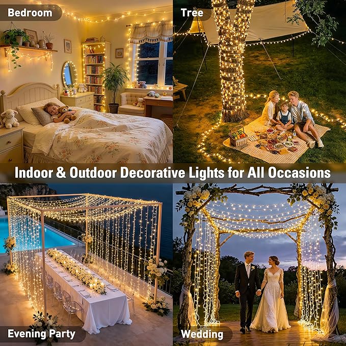 JMEXSUSS 168FT 600 LED String Lights for Outside Clear Wire, Warm White Christmas Lights Outdoor Waterproof, Tree Lights Outdoor Plug in for Patio Wedding Party Holiday Christmas Bedroom Pergola Decor