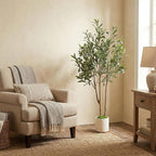 Alupssuc 4ft Olive Trees Artificial Indoor & Outdoor, Faux Olive Tree with Lively Artificial Trunk and Lifelike Fruits, Fake Potted Tree for Modern Home Office Living Room Decor