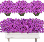 AmyHomie 20 Bundles Artificial Flowers for Outdoor Outside Spring Summer Decoration UV Resistant Faux Flowers No Fade Fake Plastic Plants Garden Porch Window Box Decorating (Purple)