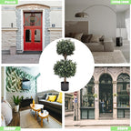 3Ft-35'' Artificial Boxwood Double Ball Topiary Trees,2PACK Faux Topiaries Tree Store Garden Indoor&Outdoor for Porch Home Decor