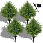 24.5 Inch (H) Artificial Cedar Topiary Ball Trees, Set of 4 UV Resistant Fake Shrub Bushes with Ground Spikes, Faux Outdoor Plants for Garden, Patio, Front Porch & Indoor Decor (4)