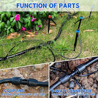 50 FT 1/2 Inch Drip Irrigation Tubing Main Drip Line Hose Tube for Garden Watering Landscape Irrigation System (Includes 2 Pack 6-Way Connector and 1/2" Straight Connector)