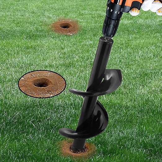 2Pcs Auger Drill Bit Planter, (3.7x11.8 and 1.9x14.5 in) Ruooson Spiral Auger for Planting Flower Bulb Auger, Rapid Planter Digger for 3/8" Hex Drive