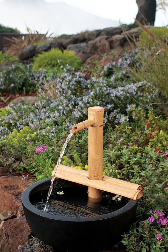 Bamboo Accents 12" Adjustable Bamboo Fountain Kit with Pump – Classic Zen Water Feature for Bowls, Basins, Water Gardens & Patio Decor, Indoor/Outdoor (Container Not Included)