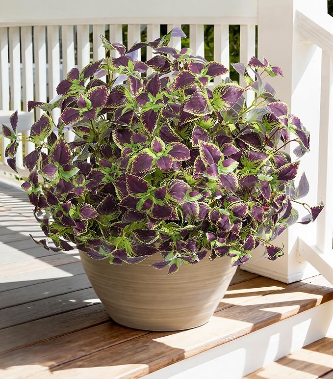 Artificial Greenery Plants Outdoor, 5 Pcs Faux Coleus Plants UV Resistant Silk Plants with Stems, Fake Plants for Outside Garden Patio Hanging Planter Pathway Front Porch Decoration(Brown)