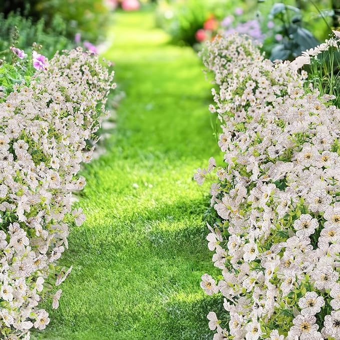 ATTGREAT Artificial Flowers Outdoor Faux Plants UV Resistant Fake Patio Flowers Plastic Greenery Plnats Outside Bulk for Spring Garden Hanging Planter Home Vase Decor, 24 Bundles (White)