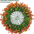 Lnoicy 20 Bundles Artificial Flowers for Outdoor Fake Plants for Spring Decoration,Faux Eucalyptus Flowers for Planter UV Resistant Lifelike for Home Porch Garden（Orange）