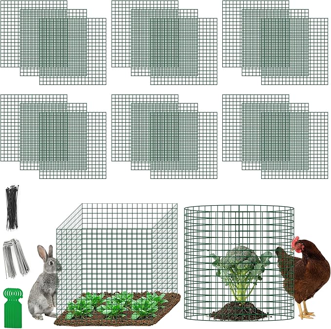 Plant Protectors from Animals - DIY Reusable Plant Cages for Outdoor Plants, Square Mesh Plant Covers Kits, 12"x12" Panels (6/18/30 Pcs) (30, Dark Green)