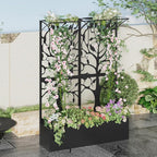 Metal Planter Box with Trellis, Tall Raised Garden Bed for Patio, Outdoor Privacy Planters for Climbing Plants, Vegetables, Fruits, Balcony, Outside, 62.4 x 12.2 x 44.6 Inch, Black