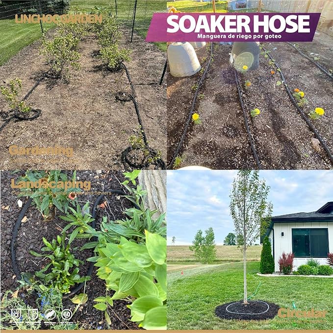 LICNCHOC GARDEN Soaker Hose 25ft,1/2 INCH Flexible Durable Garden Hose for Efficient Watering, Leak-Proof Design 100% Recycled Rubber,Ideal for Lawns,Gardens & Flower Beds