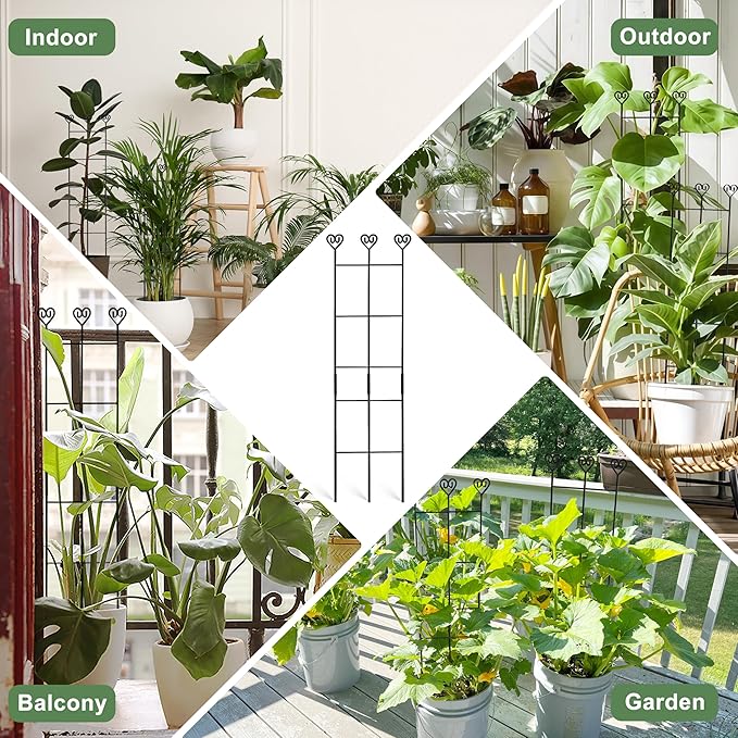 Coomin 4 Pack 32in Monstera Plant Support Stakes for Indoor Plants, Stackable Garden Trellis for Climbing Plants Outdoor, Metal Plant Climber Support for Pothos Philodendron Vine