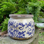Dosayes Flower Pot,Vintage Ceramic Pot for Planter with Drainage Holes, 6.29 inch Ice Crack Glazed Indoor Planters Pot for Indoor,Tuscan Home Decor,Gardening Gifts,Blue and White (Tropical)