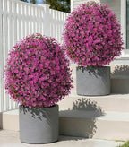 27'' Artificial Topiary Plants for Outdoor 2 Pack Artificial Topiary Trees with Stable Metal Ground Spike Fake Bushes Shrubs for Outside Garden Front Porch Landscape Walkway, Pink Eucalyptus