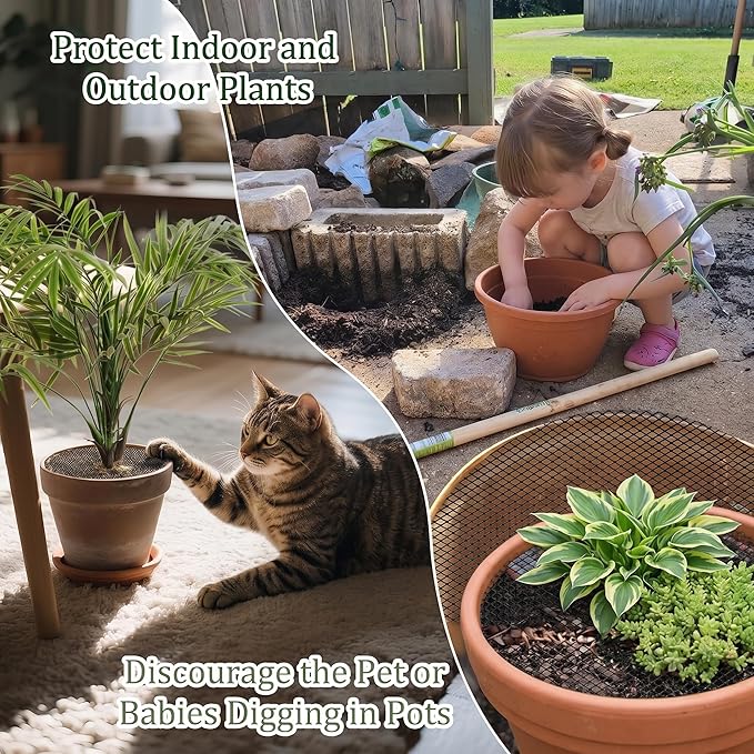 Livious 6 Pcs Plant Pot Grids Protectors from Cats,Squirrels Digging and Animals,11.8 Inch Cuttable Plant Pot Soil Covers for Outdoor Indoor,Adapts to Different Pot Sizes