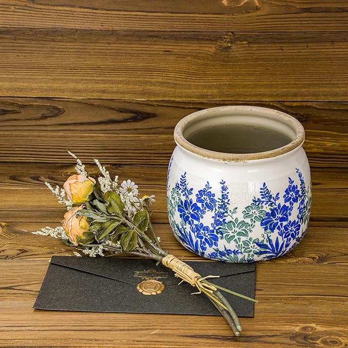 Dosayes Flower Pot,Vintage Ceramic Pot for Planter with Drainage Holes, 6.29 inch Ice Crack Glazed Small Planters Pot for Indoor,Tucan Home Decor,Gardening Gifts (Art Deco)