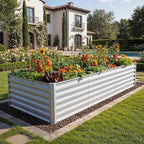 YITAHOME 8x4x2ft Large Raised Garden Bed Kit, Galvanized Metal Planter Box with Gloves, Ground Nails, Support Rod & Safety Rubber, Outdoor Above Ground Planters for Plants Vegetables Flowers, Silver