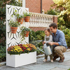 Casaphoria Metal Raised Garden Bed with Trellis, 59"x30"x12" Planter Box for Climbing Plants, Vegetables & Vines, Features Drainage Holes and Privacy Screen, White-Star