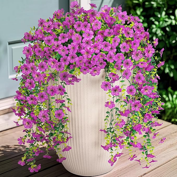 Fake Artificial Flowers for Outdoors Decoration, 2 PCS Faux UV Resistant Artificial Outdoor Flowers, Fake Hanging Plants Look Real Daisy No Fade Spring Decor for Porch Home Patio Balcony and Yard