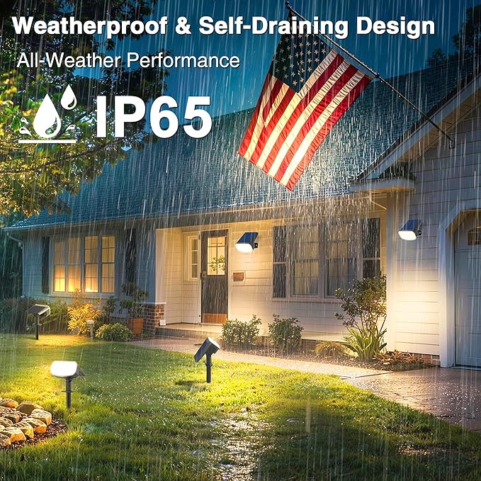 Solar Lights Outdoor Waterproof IP65, Super Bright LED with Lens, 3000K 2 Lighting Modes, Solar Powered Yard Garden Solar Spot Lights for Outside Landscape Auto On/Off -6 Pack