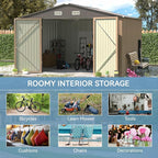 Patiowell 10x8 FT Outdoor Storage Shed, Large Metal Tool Garden Sheds with Lockable Door and Sloping Roof, Waterproof Outside Storage Shed for Backyard Patio Lawn, Brown