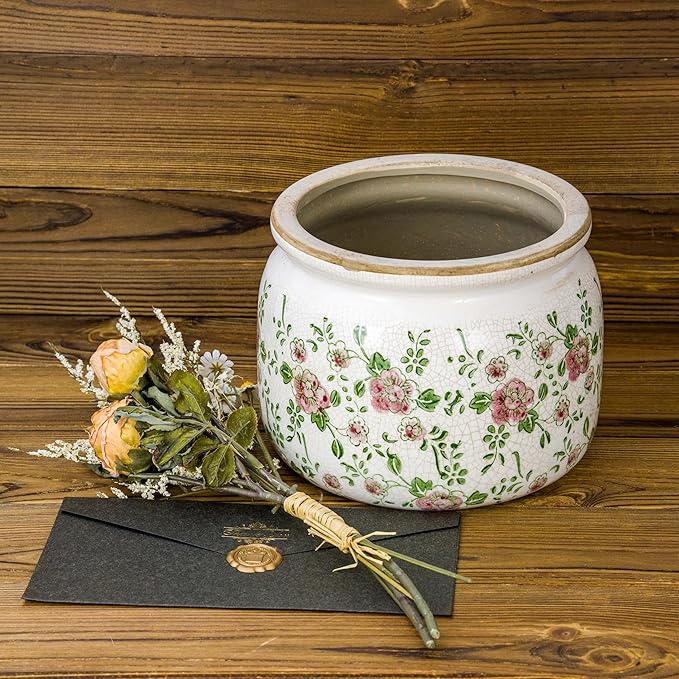 Dosayes Large Ceramic Pot for Planters, Ice Crack Glazed Flower Pot with Drainage Holes,5.91inch Vintage Planters for Indoor and Outdoor (RED)