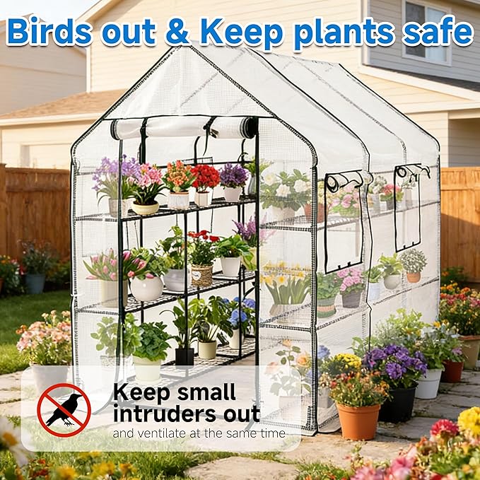 SUNGIFT Greenhouse for Outdoors, Walk-in Greenhouses 56 x 85 x 77 Inch, Portable Green House 3 Tiers 20 Shelves for Garden, Patio, Backyard, White