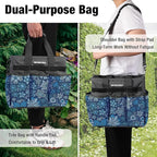 WORKPRO Garden Tool Bag Organizer, Heavy Duty Gardening Tote Bag, 10 Pockets Design with Long Adjustable Shoulder Strap, Standable Garden Home Tool Kits Organizer, Floral Blue (Tools are not Included)