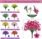 Der Rose 24 Bundles Artificial Flowers for Outdoor Fake Spring Flowers Plants UV Resistant for Home Garden Porch Window Wedding Decor