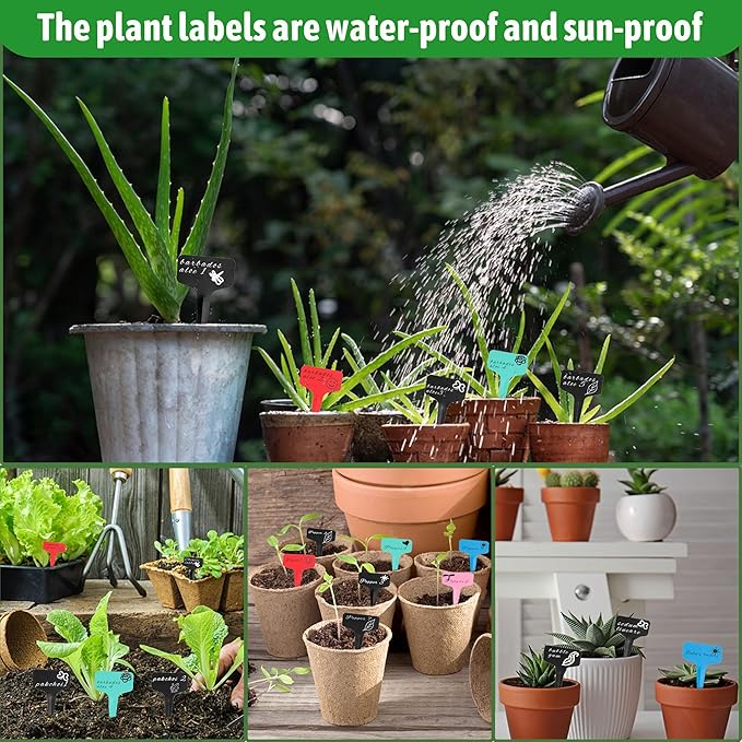 Plant Labels Tags 200Pcs T-Type Plant Markers Plastic Plant Label Tags Garden Labels Tags Plant Labels for Outdoor Garden Waterproof Plant Label Identification Stakes with Permanent Marking Pen（Black）