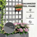 Outsunny Galvanized Raised Garden Bed with Trellis, Metal Planter Box with Drainage Holes, Outdoor Privacy Screen for Climbing Plants, Vegetable, Vines, 24" x 9" x 44.5", Gray