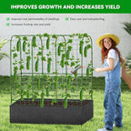 GENMOUS Garden Trellis for Climbing Plants, Cucumber Trellis with Grow Bag, 65 X 50 Inch Large Metal Trellis for Climbing Raised Bed Vegetable Outdoor