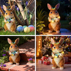 Solar Garden Statues Outdoor Bunny Decorations with Butterfly & Flowers Gifts for Mom, Grandma Spring Decor with 6 LED Night Accent Lights for Patio, Yard & Lawn, Mother Day Christmas Day Figurine