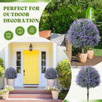 Lunmon 2 Pack 24" Artificial Topiary Ball Plants Trees with Flowers, Outdoor Fake Topiary Plants with Ground Spike, UV Resistant Faux Bushes for Indoor Outdoor Front Door Decor(Purple,Rose)